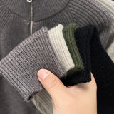 Wiaofellas  -  A semi turtleneck solid color men's cardigan with a zipper, autumn and winter warm long-sleeved sweater.