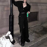 WIAOFELLAS  -  Spring And Summer Men's Solid Color Stitching Long-Sleeved Shirt Retro Fashion Trend High Street Loose Casual Niche Men's Tops