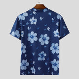WIAOFELLAS  -  Men T Shirt Flower Printing V Neck Short Sleeve Summer Male Tee Tops Streetwear 2025 Fashion Casual Men Clothing S-5XL