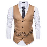 WIAOFELLAS  -  Black Embroidery Suit Vest Men Gilet Homme Brand Slim Fit Waistcoat Men Casual Business Party Wedding Prom Dress Vests XXL