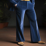 WIAOFELLAS  -  Mens Stand Pocket Elegant Gold Velvet Pants Flare Trousers Full-Length Bottoms Autumn Winter Casual Pants M-2XL
