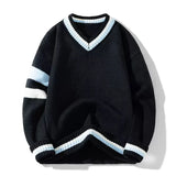 WIAOFELLAS  -  Autumn Winter Retro Sport V-neck Pullover Sweater Men's Casual Loose Knitted Pullovers Men Large Size High Quality Sweaters 2025