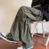 WIAOFELLAS  -  Spring Autumn Green American Functional Overalls Trendy Brand Men's Corduroy Pants High Street Straight Pants Streetwear Men