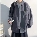 WIAOFELLAS  -  Retro Solid Color Lapel Jacket Men's Versatile Khaki Work Shirt