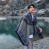 WIAOFELLAS  -  Ethnic Style Slit Thick Shawl Men Travel Photography Warm Scarf Vintage Poncho Fashion Cape Outwear Cloak Streetwear Unisex