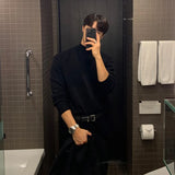 WIAOFELLAS  -  Winter Half-turtleneck Sweater for Men Korean Style Trendy Harbor Style Inner Layer Solid Color Casual and Versatile