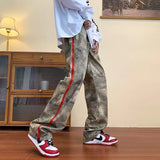 Wiaofellas  -  High Street Hiphop Camouflage Work Pants for Men and Women Trendy Brand Zipper Slit Couple Pendant Straight-leg Casual Trousers