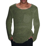 WIAOFELLAS  -  Men's Spring Crew-neck Long-sleeved Sweater Loose Lightweight Pullover Sweater Outdoor Casual Fashion Long-sleeved Sweater