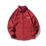 WIAOFELLAS  -  New Men Shirt Letter Printed Suede Long Sleeve Turn Down Collar Shirts Korean Streetwear Fashion Man Women Couple Coat