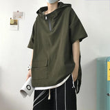Wiaofellas  -  American Style Men's Summer Trendy Zipper Hoodie Short Sleeve Loose Fit T-Shirt Pure Color Half Sleeve Top for Couples
