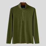 WIAOFELLAS  -  Men T Shirts Solid Color Long Sleeve Zipper Male Tee Tops Knitted Streetwear Fashion Casual Camisetas Men Clothing S-3XL