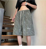 WIAOFELLAS  -  Fashion New Men's Letter Print Tie Dye Drawstring Design Shorts Trendy Summer High-waisted Loose Short Pants Male