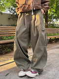 Wiaofellas  -  Retro Japanese Style Work Pants Men's Women's Straight Leg Cuffed Casual Trousers Heavy Duty Drapey Floor Length BF
