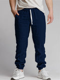 Wiaofellas  -  Sports Breathable Loose Drawstring Trousers For Men Spring Summer Daily Casual Solid Color Linen Pants Mens Leisure Linen Pants