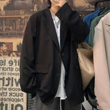 WIAOFELLAS  -  Korean Style Blazer Men Fashion Solid Color Business Casual Suit Jacket Men Streetwear Loose Dress Jackets Mens Formal Blazer