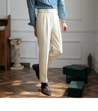 WIAOFELLAS  -  Neapolitan Men's Casual Busin Pants Autumn Season Slim Fit Briti Sle Nine Point Straight Leg Trousers for Young Men