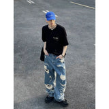 WIAOFELLAS  -  Distressed Brushed Jeans Men Niche High Street Straight Trousers