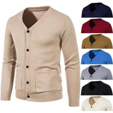 WIAOFELLAS  -  Men's V-ne Knitted Cardigan Sweater Autumn Faion Slim Fit Long Sve Busin Casual Sle Breathable Skin-friendly Soli...