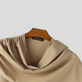 Wiaofellas  -  Men's Shirt Solid Color Pleated Sleeveless Shawl Tops Streetwear Summer Loose Camisas Masculina Fashion Men Clothes