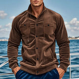 WIAOFELLAS  -  American Vintage Corduroy Jacket Men Autumn Multi Pocket Cargo Coat Fashion Long sleeves stand-up Collar Tops Streetwear