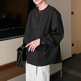WIAOFELLAS  -  Men Shirt Solid Color O-neck Long Sleeve Casual Men Clothing Streetwear Loose Korean Style Shirt Fashion Male Tops S-5XL