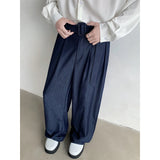 Wiaofellas  -  Korean Style Loose Men's Clothing Casual Pants Straight Wide Leg Solid Color Male Trousers Zippers New Stylish Summer