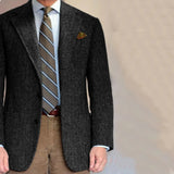 WIAOFELLAS  -  Dark Gray Business Suits Blazer Men Herringbone Notch Lapel Tuxedo Jacket Wedding Prom Party Grooms For Autumn Winter