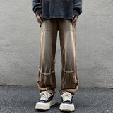 WIAOFELLAS  -  Chain Wide Leg Jeans Men Bleached Punk Style Hip Hop High Street Teenagers Mid Waist Fashion Leisure Washed Spring Autumn Retro