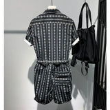 WIAOFELLAS  -  Full Print Workwear Jumpsuit Men's Summer Short Sleeved Lapel Tracksuit Loose Casual Clothing Design Outerwear Romper