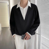 Wiaofellas  -  Mens Polo Collar Sweatshirt Fake Two Piece Casual Slim Fit Pullover Top
