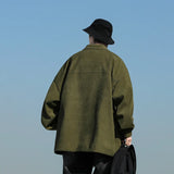 WIAOFELLAS  -  Vintage Men Suede Jacket Solid Color Standing Collar Thickened Shirt Jacket Korean Couple Clothing Male Shirts