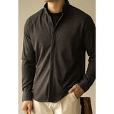 WIAOFELLAS  -  Light Business Stand Collar Warm Wool Zipper Long Sleeve Shirt Men Outdoor Sports Casual Shirt