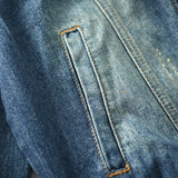 WIAOFELLAS  -  Vintage do old locomotive American tooling stand collar all loose denim jacket heavy wash craft coat male fashion