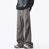 WIAOFELLAS  -  Spring Autumn Trousers Straight Cargo Wide Leg Drawstring Men's Clothing Solid Color Elastic High Waisted Pockets Vintage Pants