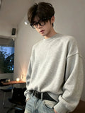WIAOFELLAS  -  Korean Loose Fit Thiened ey round Ne Sweater Men's Autumn Winter Fce Lined Knitted irt American Sle Base Layer