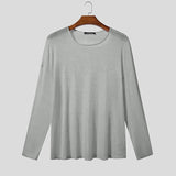 WIAOFELLAS  -  Men T Shirt Solid Color Knitted O-neck Long Sleeve Loose Male Tee Tops See Through Sexy Fashion Casual Men Clothing