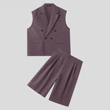 WIAOFELLAS  -  2025 American Style Sets Stylish Men's Sleeveless Vests Shorts Casual City Walk Male Double Breasted Suit 2 Pieces S-5XL