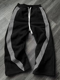 Wiaofellas  -  New Casual Mens Loose Straight Pants Vintage Drawstring Side Striped Sweatpants For Men Spring Summer Hip Hop Baggy Trousers Man