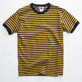 Wiaofellas  -  Summer new trendy men's heavy vintage T-shirt cotton crewneck crew shirt blue and white striped short sleeves