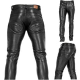 Wiaofellas  -  Men Punk Faux Leather Pants Slim Fit Ankle‑Tied Biker Motorcycle Trousers Zipper Long Pants Nightclub Streetwear Casual Trousers