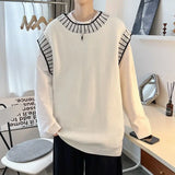 WIAOFELLAS  -  Sweater Vest Men's Round Neck Pullover Sewn with Famous Thread Knitted Sweater Sleeveless Camisole Versatile and Trendy Vest