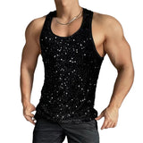 WIAOFELLAS  -  Summer Men's Glitter Sequin Vest, Men's Party Fashion Sleeveless Round Neck Vest, Retro Casual Solid Color Vest