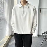 Wiaofellas  -  Men Lapel Half Zip Polo Sweatshirt Long Sleeve Loose Casual Ins Fashion Pullover Tops
