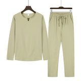 WIAOFELLAS  -  2pcs Set Men's Shirt and Pants Suits for Men Small V-neck Beach Wear Tracksuit Solid Color Shirts Sweatpants Hawaiian Vacat