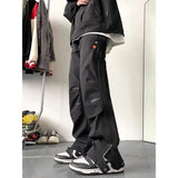 WIAOFELLAS  -  Hong Kong Style Men Cargo Pants Large Pocket Zipper Drawstring Trousers