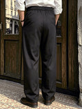 Wiaofellas  -  Men SS Neapolitan Style Solid Woven High Waist Loose Straight Suit Trousers Elegant Daily Commuter Formal Business Pants