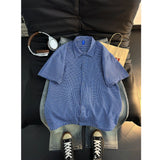 Wiaofellas  -  Summer Blue Plaid Short Sleeve Casual Shirt Men's Street Style Lazy Cool American Drawstring Half Sleeve Top Loose Fit Youth