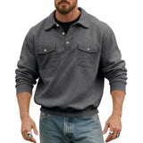 WIAOFELLAS  -  American Retro Spring and Autumn Sweatshirt Men's Fashionable Pocket Lapel Solid Color Versatile Work Motorcycle Top