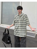 WIAOFELLAS  -  New Korean Style Men's Shirts Short Sleeve Plaid Design Lapel Summer Menswear Loose Single Breasted Male Tops 2025