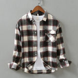 Wiaofellas  -  Autumn and winter new color matching long-sleeved plaid shirt men's casual warm striped shirt jacket
